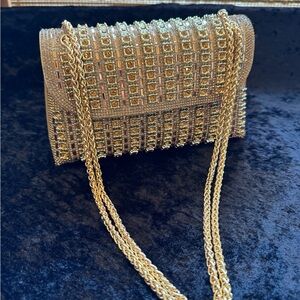 NEW - Rhinestone Gold Bag w/gold chain